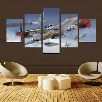 Unframed 5Pcs Aeronaves North American P-51 Mustang Lutador de Arte de Parede de Lona Cartazes Imagens de Pinturas de Decoração para Sala de estar