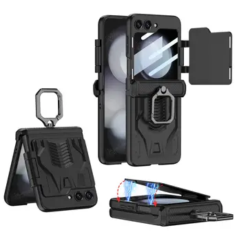 Magnético com Dobradiça Todos-Pacote Case para Samsung Galaxy Z Flip 5 5G com Retalho Magnético Blindado Anel de Suporte Temperado Filme Capa