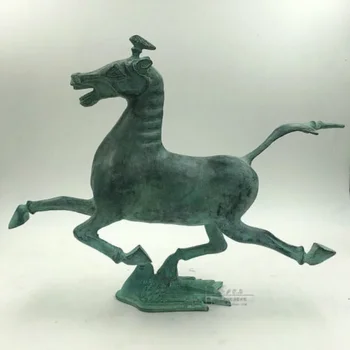 30cm de Antiguidades Pátina de Bronze Voando Engolir Cavalo Pisar sobre o Flying Swallow Estátua