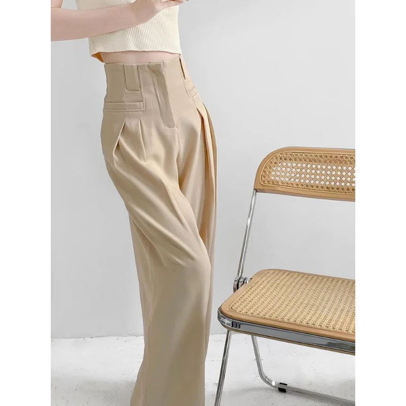 2023 a coleção Primavera / Verão de Calças Frouxas para as Mulheres de Cintura Alta Largura de Perna de Calça Feminina Office Senhora Calças de Terno Elegante Casual Calças Q675