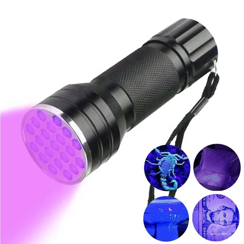 21 LED de Alumínio Blacklight Ultravioleta UV Lanterna 395NM Mini Tocha Lâmpada Flash Para Urina de animais de Estimação Manchas Portátil Preto Flash de Luz