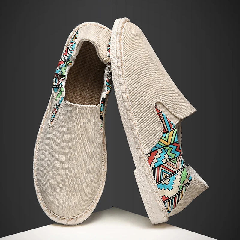 A coleção primavera / Verão de Homens Impresso pescador Sapatos de Algodão Confortável Tecido Sapatos de Moda masculina de Retalhos de cor Sapatos