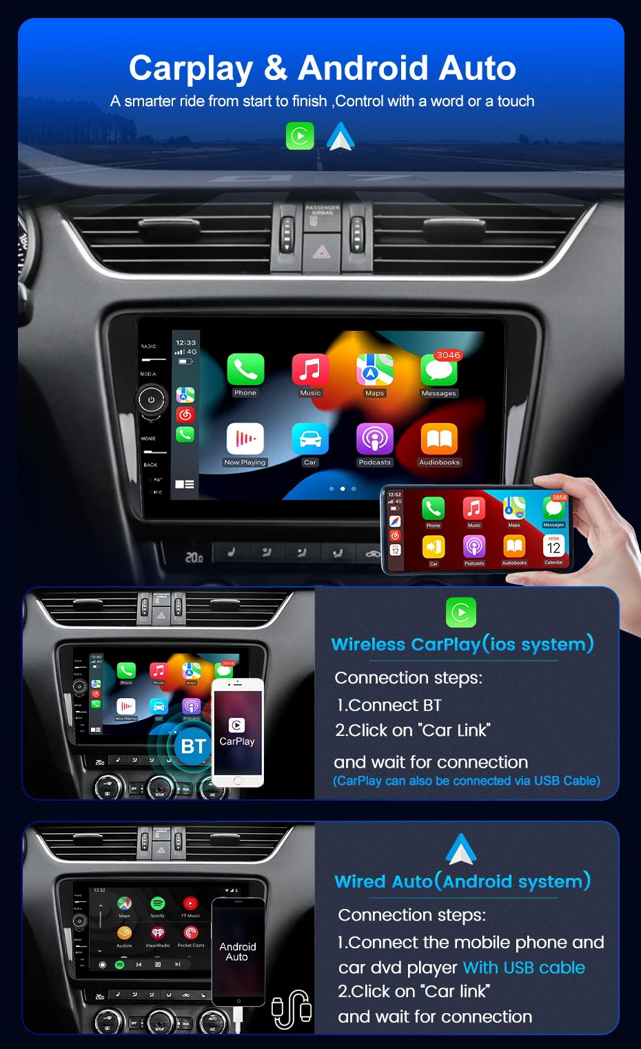 QLED 8+128G Android 12 Sistema Inteligente de Estacionamento de Jogador Para Hyundai i40 2016 GPS de Navegação sem Fio Carplay Estéreo 2Din Tudo em um