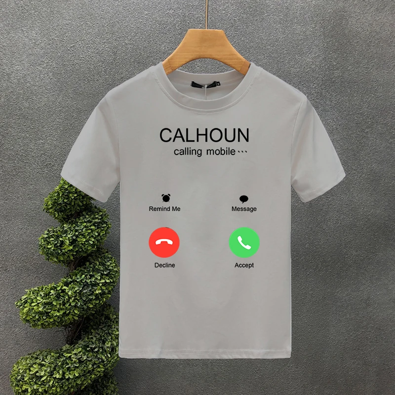 Marca de luxo Engraçado CALHOUN Chamar de Impressão Móvel Mens T-Shirt de Algodão Camiseta Casual de grandes dimensões Roupas da Moda Harajuku Masculino