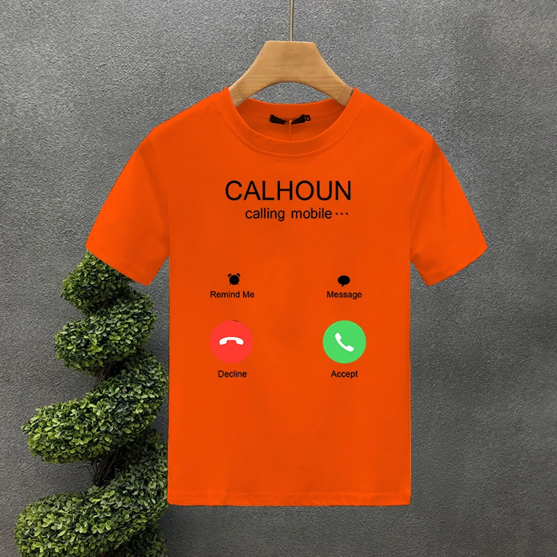 Marca de luxo Engraçado CALHOUN Chamar de Impressão Móvel Mens T-Shirt de Algodão Camiseta Casual de grandes dimensões Roupas da Moda Harajuku Masculino