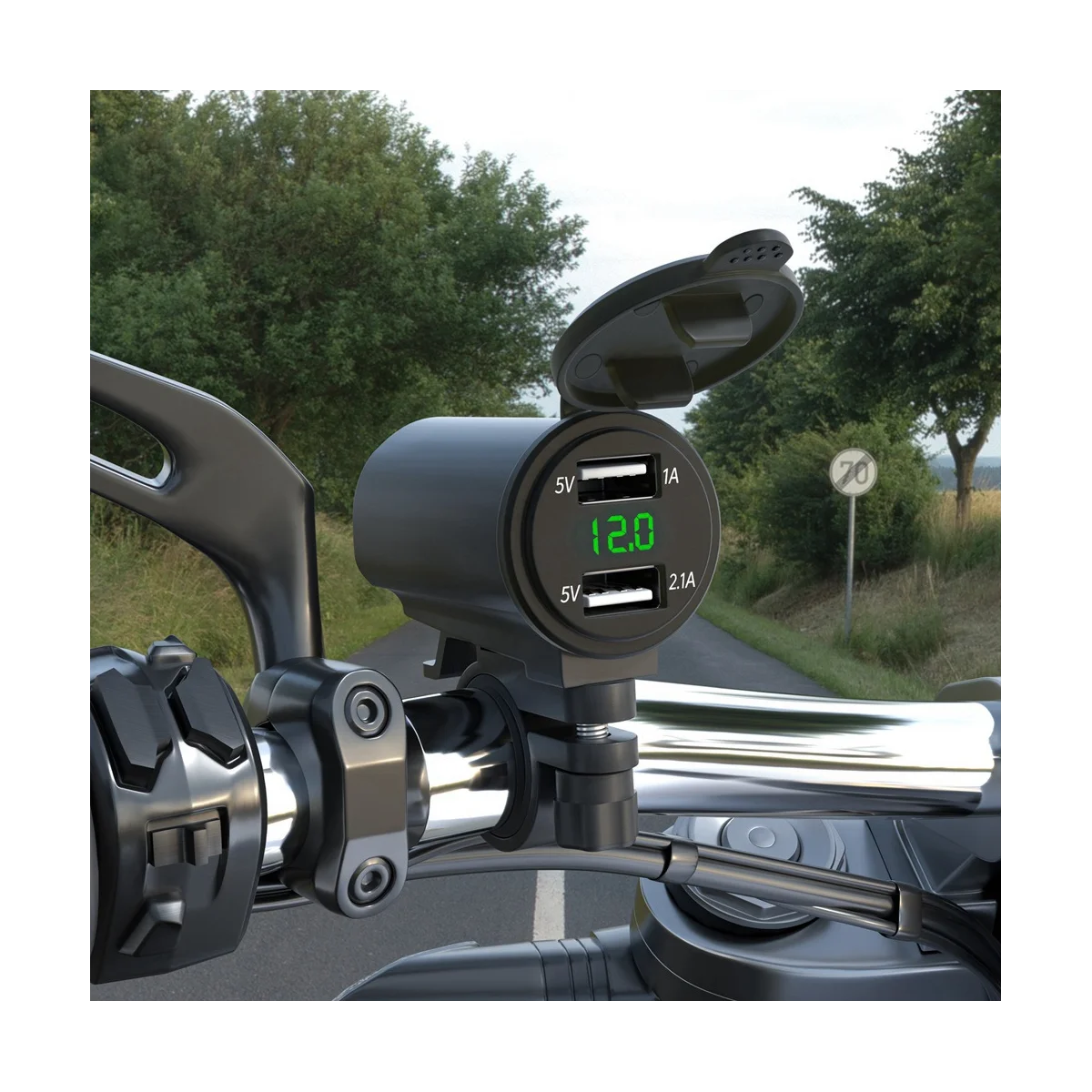 Moto Carregador do Telefone Móvel de Guidão Rack Carregador do Carro do USB Duplo carregamento Rápido 3.1 com indicação de Tensão