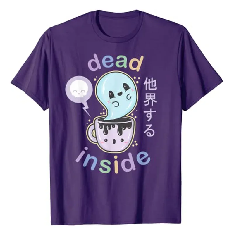 Pastel Goth Morto Dentro de Café T-Shirt - Assustador Kawaii Dom de Moda feminina Anime, Mangá, Comics Tee Superior Bonito Otaku Gráfico Roupa