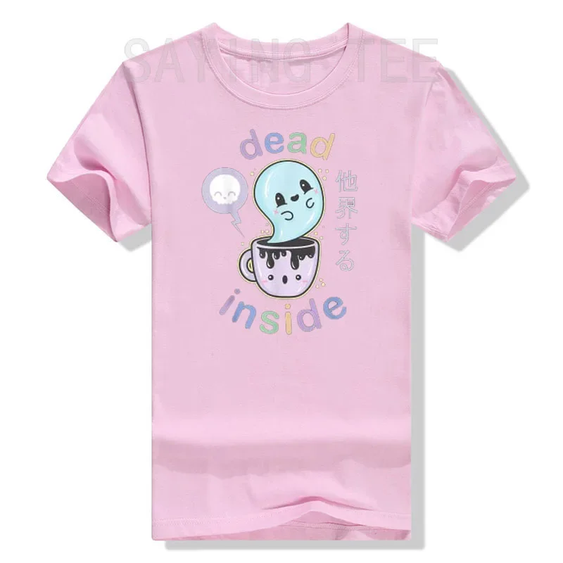 Pastel Goth Morto Dentro de Café T-Shirt - Assustador Kawaii Dom de Moda feminina Anime, Mangá, Comics Tee Superior Bonito Otaku Gráfico Roupa