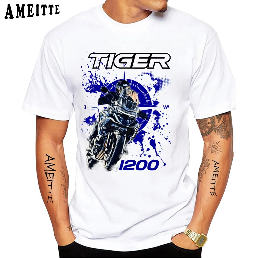 Homens de camisa de manga curta T-shirt, clássico tigre design de camisa de 800 900 1200, mota de esportes camisa, masculina casual T-shirt branca