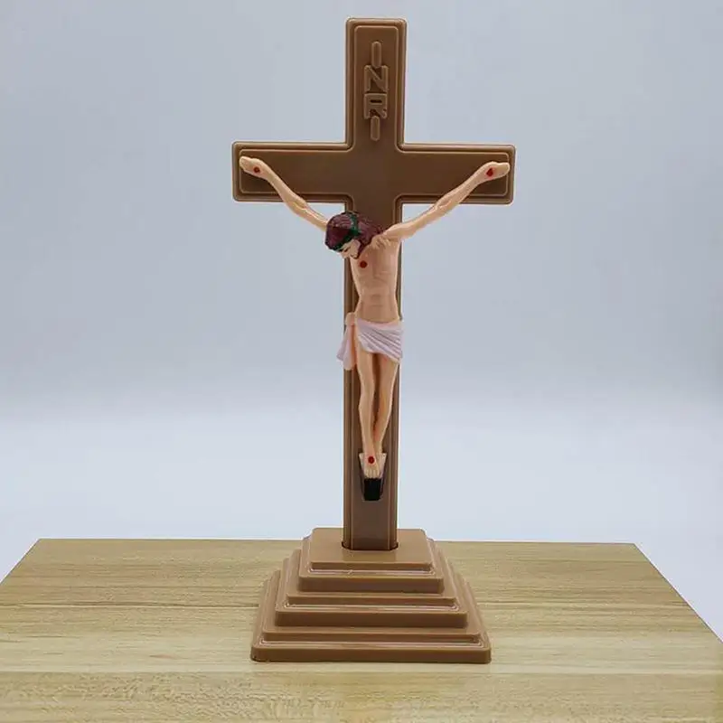 Tabela Glow-in-the-Dark Católica Jesus Cruz Com Suporte Vintage Religioso Cristão em Pé Crucifixo da Igreja de Mesa, Decoração