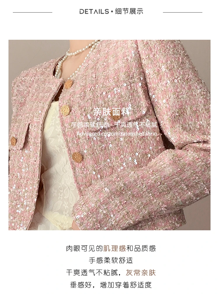 Alta Qualidade De Outono Casaco De Tweed Mulheres Vestido De Manga Longa O-Pescoço Curto Coats Crop Top Coreano Moda Outerwear Streetwear