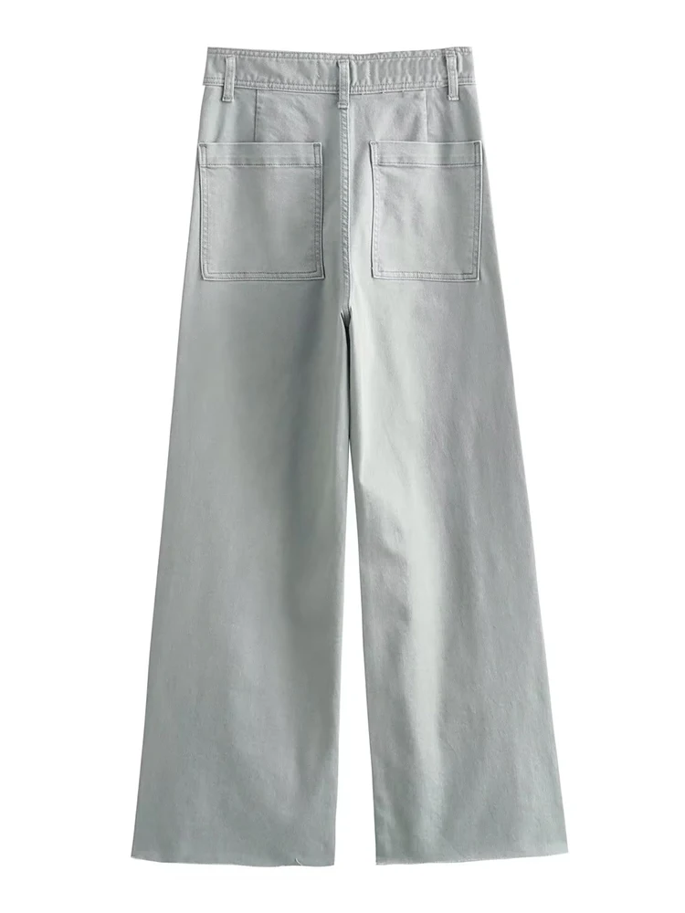 TRÁFICO de Outono Mulheres Reta de Jeans, Calças de 2023 Vintage High Street Zíper Sólido Bolso Jeans Cintura Alta Causal Calças compridas