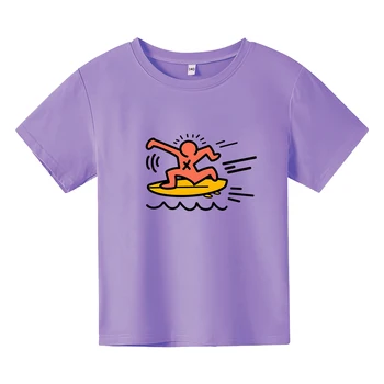Kkeith Hharing Kawaii Cartoon Impressão de Camisetas para Meninos/Meninas Crianças, 100% Algodão T-shirt de Verão de Manga Curta, Macia Tee-shirt