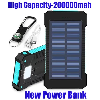 Original 200Ah ao ar Livre Portátil do Banco Energia Solar Impermeável USBcompass Carregador Externo para o IPhone SmartphonePower BankLEDLight