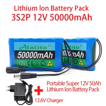 Novo 18650 3S2P 12V 50000mAh Bateria de Lítio,para a Pesca de Luzes Portátil Recarregável de 12V 50Ah Bateria do Li-íon +12,6 V Carregador