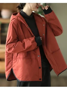 O coreano Moda Womens Inverno Casaco Vintage Casaco de Algodão com Capuz Casual Grossa Quente Casaco de Algodão para as Mulheres Roupas de Inverno Mulheres