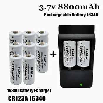 Cilíndrica 16340 Bateria CR123A 16340 8800mAh 3.7 V bateria de Li-ion Recarregável Carregador 16340