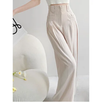 2023 a coleção Primavera / Verão de Calças Frouxas para as Mulheres de Cintura Alta Largura de Perna de Calça Feminina Office Senhora Calças de Terno Elegante Casual Calças Q675
