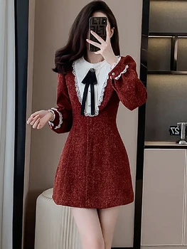 Feminino Vermelho Chique Laço Arco Y2k Mini Vestido 2023 Coreano Moda De Luxo De Natal Vestido Outono Inverno Elegante Bodycon Vestido De Festa