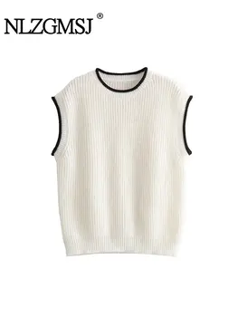 TRÁFICO de 2023 Outono Ombro de Contraste Envoltório camiseta de Malha de Mulheres do Novo Slim Fit Tops sem Mangas Para Mulheres Tops