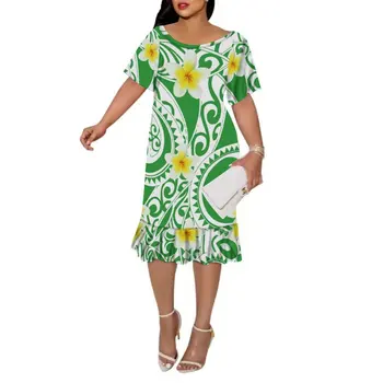 2023 Verão Curto DA Luva das Mulheres Vestido de Polinésia Design de Alta Qualidade Estilo Havaiano Logotipo Personalizado Tamanho Grande 8xl Frete Grátis