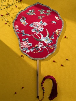 Artesanato rodada fã apresenta, amigos presentes de casamento, decoração feito a mão dupla-face bordado fã do curso ao ar livre estilo Chinês