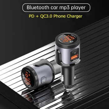QC3.0 PD Carregador de Carro com Modulador de FM Transmissor Bluetooth 5.0 Rádio do Adaptador de bluetooth Car Kit de Áudio sem Fios Kit Medidor de Tensão