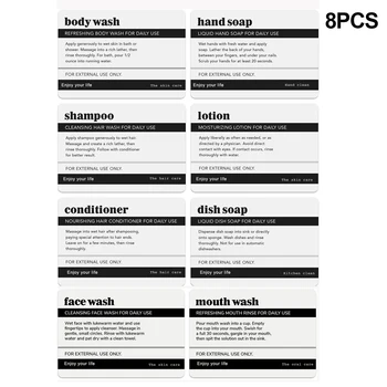 Casa de banho Etiquetas Conjunto de 8PCS Impermeável Garrafas Reutilizáveis Adesivos Para Prato do Sabão para Lavagem do Corpo Condicionador Shampoo de Exibição