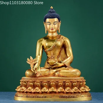 32cm Nepal Cobre, latão dourado Medicina estátua de Buda do Tibete o budismo Bhaisajyaguru escultura Templo de decoração de casa de Grande tamanho
