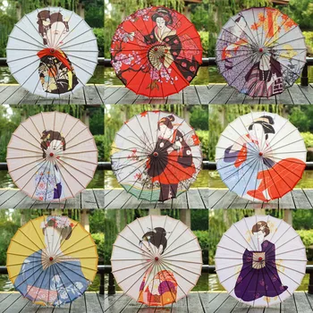 82CM Antigo Óleo de Papel de Guarda-chuva Japonês Decoração Senhora Samurai Guarda-chuva de Seda Loja Corredor de Teto, Decoração de Quimono Fotografia