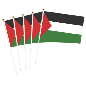 Pequena Palestina Bandeira 14x21cm Portátil de Mão Acenando Palestinos Faixa de Poliéster Fade-Resistência Mastro de Plástico para Eventos