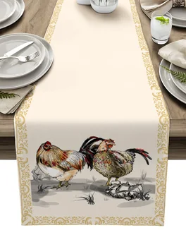 Pintura de tinta Animal de Frango Corredor da Tabela de luxo, Cozinha, Mesa de Jantar Cobertura de Festa de Casamento, Decoração de Algodão Toalha de Linho