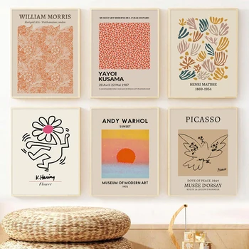Resumo De Matisse, Picasso Yayoi Kusama Tela De Pintura Boho Nascer Do Sol Cartazes De Parede De Arte De Imprimir Fotos De Sala De Estar Decoração Home