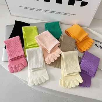 Cor de cinco dedos de algodão, que absorvem o suor respirável meias de desporto Japonês doce cor de divisão do dedo do pé de meias femininas