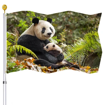 Animais Bandeira Panda Mãe e o Filhote Bonitinho Bandeiras com Ilhós de Latão Uv Resistente ao Desbotamento Bandeira para o Exterior, Casa de Alpendre Decoração do Partido
