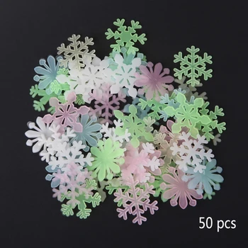 50Pcs 3D Luminosa floco de Neve Brilham No Escuro, Luz do Jardim de Casa Fluorescente Decalque