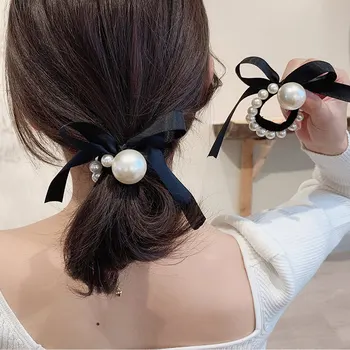 O coreano Arco Pérola Cabelo Elástico de Corda de Bandas de Borracha para Meninas Mulheres de Verão Laços Rabo de cavalo Elástico Faixas de Cabelo e Acessórios para o Cabelo