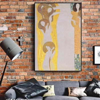 Golden Beijo De Arte Da Lona Da Pintura Na Parede Por Gustav Klimt, Reproduções De Arte De Parede De Lona Cuadros Fotos De Decoração De Sala De Estar