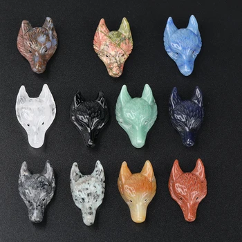 A cura de Cristal Cabeça de Lobo Pingente de Artesanato de Pedra Natural Jóia Animal de Animais Esculpidas Estátua de Jóias DIY Colar de Artesanato de Presente