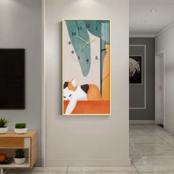 Relógio de parede relógio de sala de estar de estilo Nórdico luz casa de luxo de moda criativa cartoon art pintura decorativa grande relógio