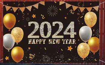 Ouro preto, ano Novo Decorações 2024 Feliz Ano Novo Banner Festa de Ano Novo Tiro de Fundo do Banner de Véspera de Ano Novo Tema