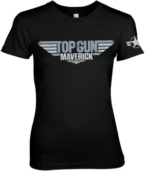 Top Gun Maverick Angustiado Logotipo Feminino Chá das Mulheres T-Shirt Preta