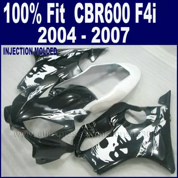 conjunto preto carenagem Honda cbr600f4i 04 05 06 07 2004 2005 CBR600 F4i 2006 2007 prata personalizado carenagem ABS cascos de injeção