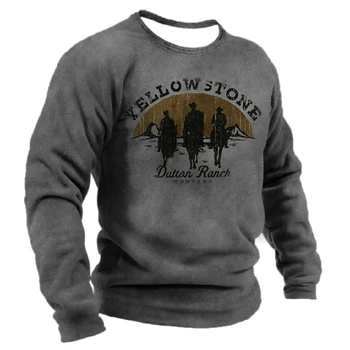 Vintage Ocidental Jeans Parque de Yellowstone dos Homens T-shirt 3D cowboy impresso Unisex streetwear ropa hombre gola redonda, mangas compridas T