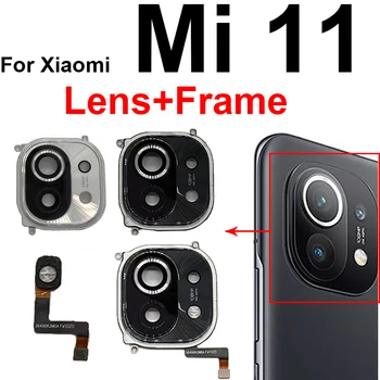 Para Xiaomi Mi 11 Lente Traseira da Câmera do Quadro com a Luz do Flash Flex Cabo de Câmera Traseira da Lente Tampa de Vidro de Lanterna Fita Flex Peças