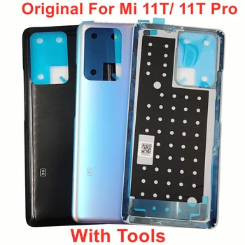 Para Xiaomi Mi 11T 11T Pro 5G Original de Trás da Tampa de Vidro Tampa da Bateria Porta Traseira Mi 11T Pro Carcaça Painel de Caso + fita Adesiva
