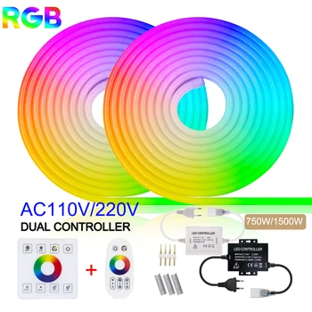 Neon RGB 5050 LED Light Strip, Com Toque de Controle Remoto & Touch o Painel de Controle AC 110V 220V Sinal de Néon da Fita na Decoração Exterior