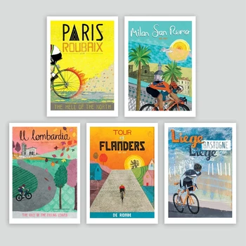 Vintage Resumo Corrida de Bicicleta Bike Tour, Paisagem, Esportes Cartaz e Impressões em Tela de Pintura de Parede, Imagens de Arte Casa de Decoração de Quarto