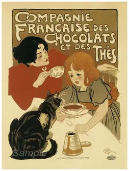 Vintage Chocolate e Chá francês Cartaz de Propaganda de Impressão
