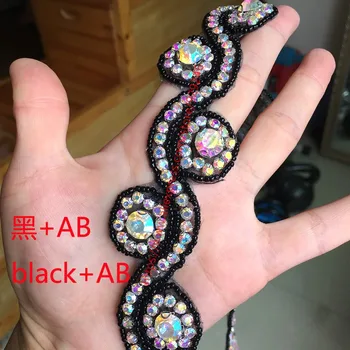 3.3 cm de onda em forma de grânulos pretos vestido de guarnições AB cristal cadeia para o vestuário e hairdress decoração DIY sapatos, chapéus strass
